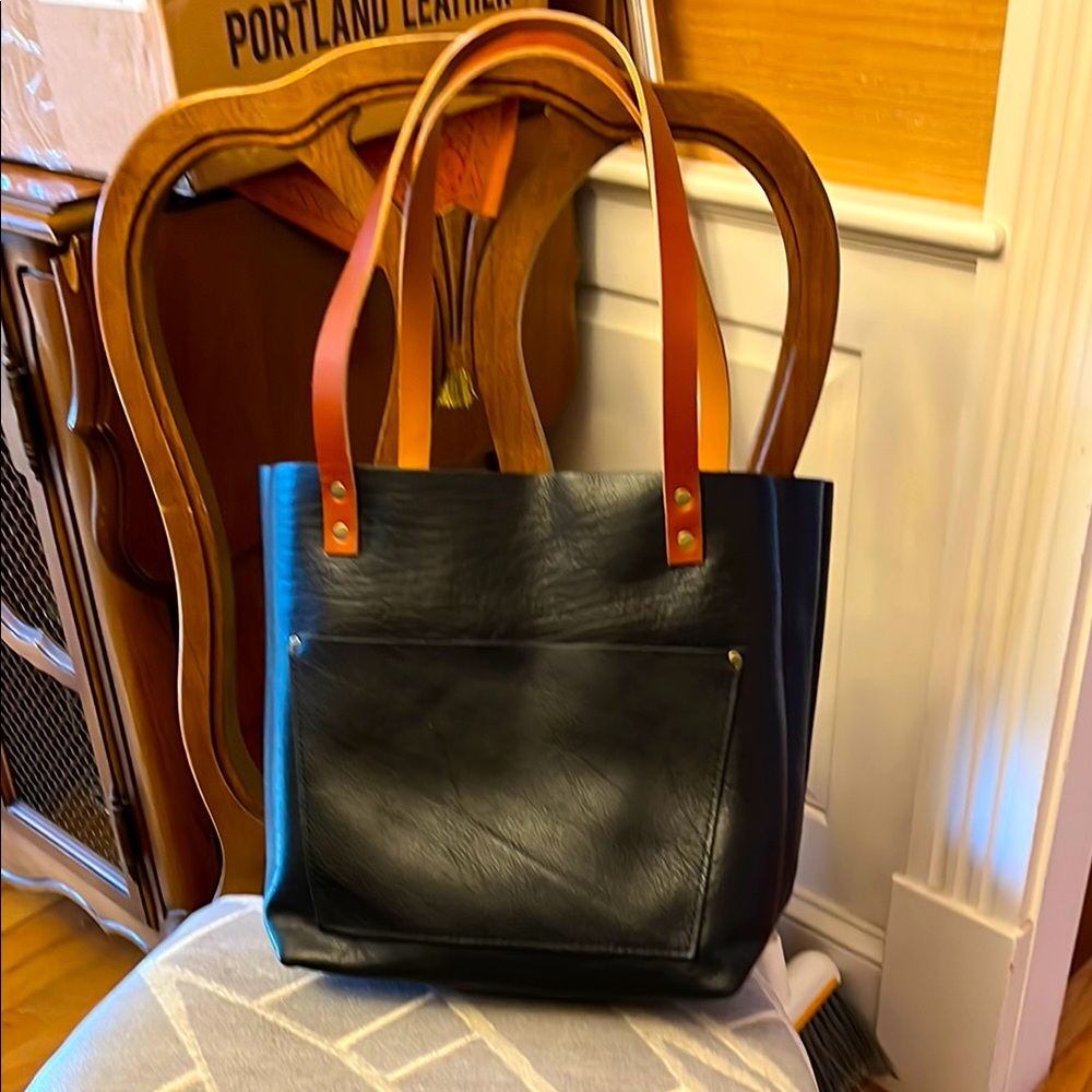 Porland leather black pebbled tote